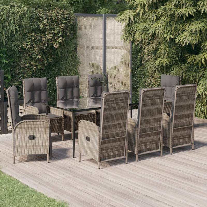 9 Piece Garden Dining Set with Cushions Black and Grey Poly Rattan Payday Deals