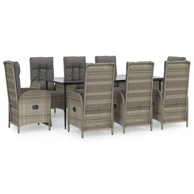 9 Piece Garden Dining Set with Cushions Black and Grey Poly Rattan Payday Deals