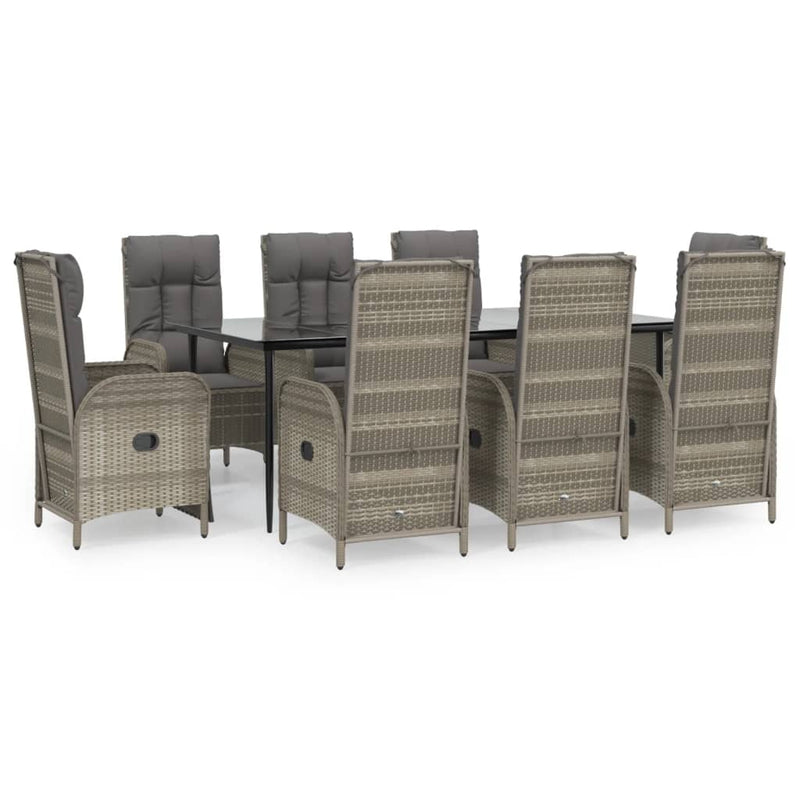 9 Piece Garden Dining Set with Cushions Black and Grey Poly Rattan Payday Deals