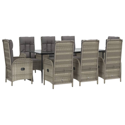 9 Piece Garden Dining Set with Cushions Black and Grey Poly Rattan Payday Deals