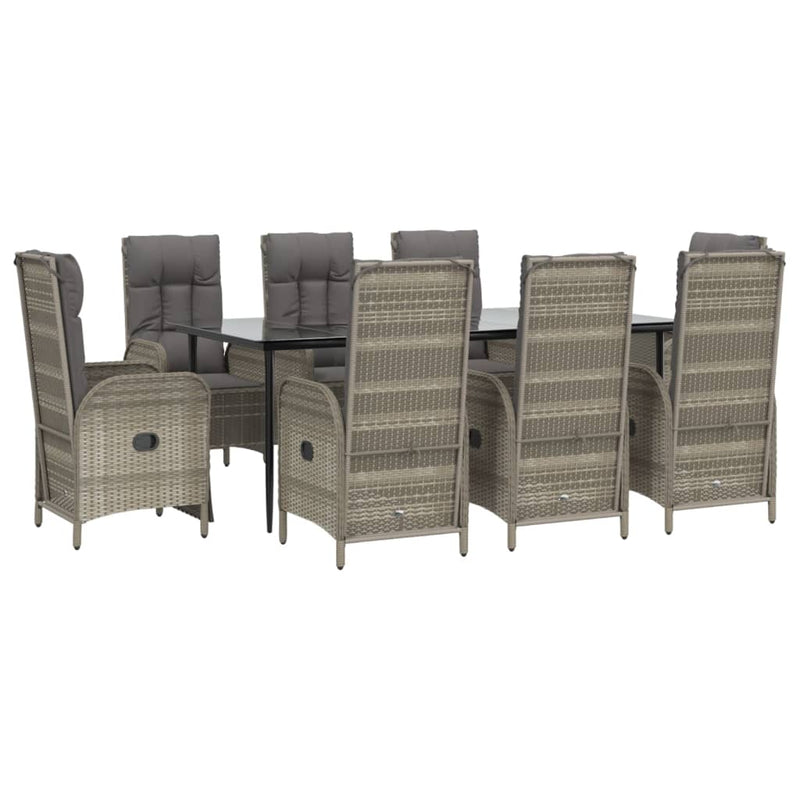 9 Piece Garden Dining Set with Cushions Black and Grey Poly Rattan Payday Deals