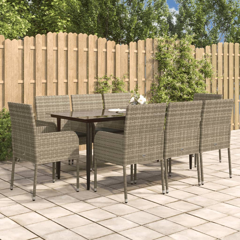 9 Piece Garden Dining Set with Cushions Black and Grey Poly Rattan Payday Deals