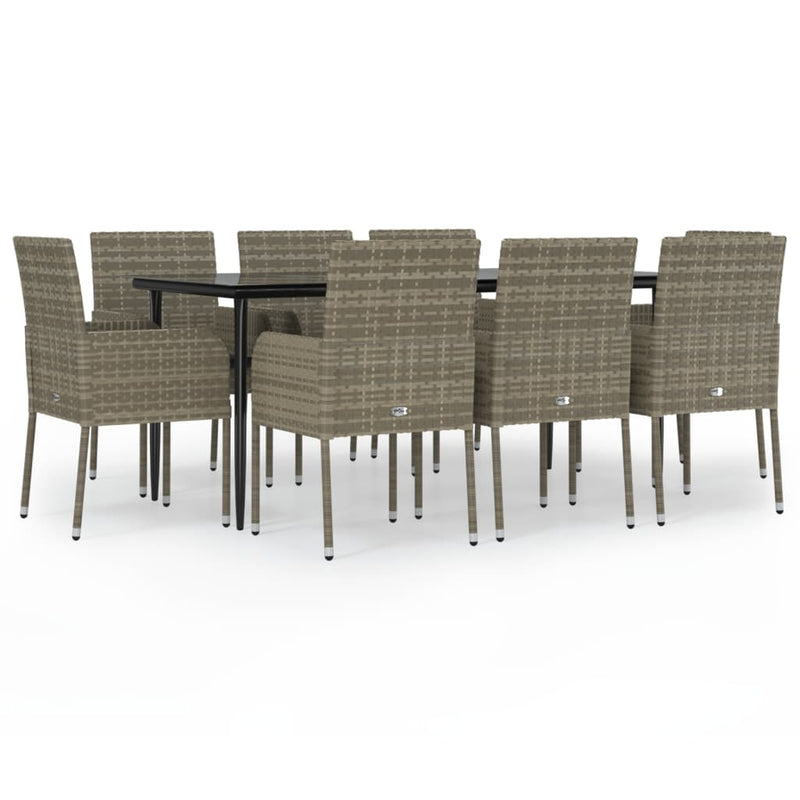 9 Piece Garden Dining Set with Cushions Black and Grey Poly Rattan Payday Deals