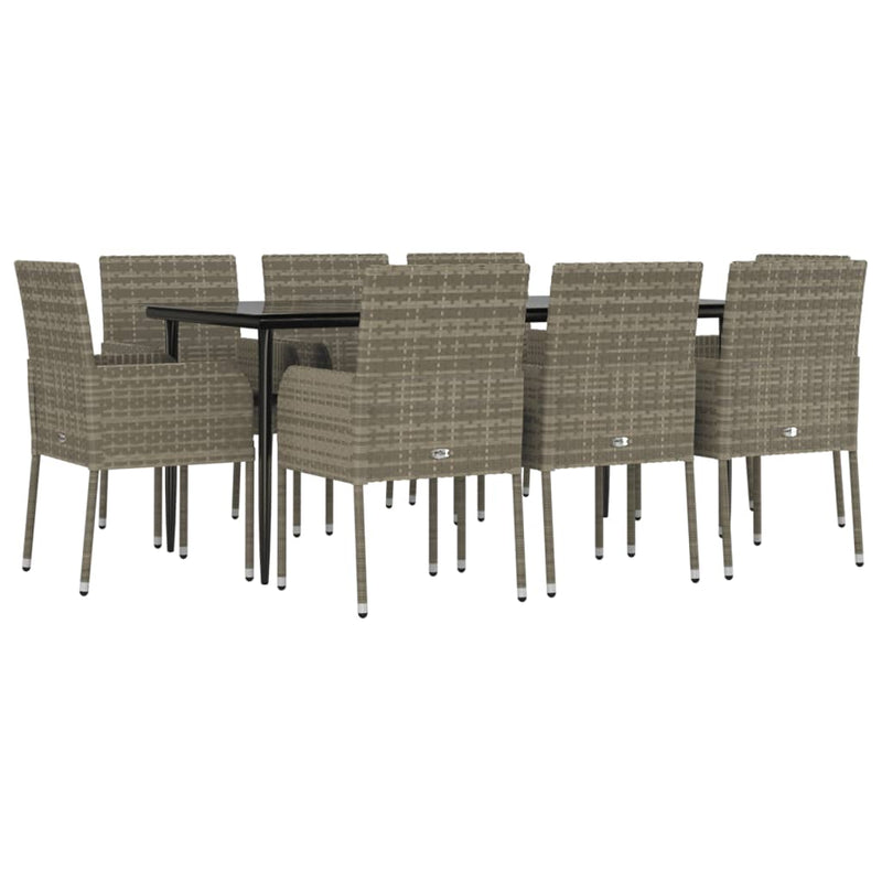 9 Piece Garden Dining Set with Cushions Black and Grey Poly Rattan Payday Deals