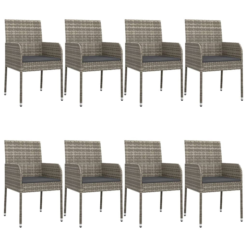 9 Piece Garden Dining Set with Cushions Black and Grey Poly Rattan Payday Deals