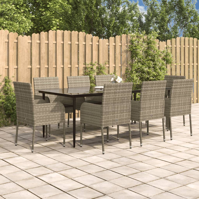 9 Piece Garden Dining Set with Cushions Black and Grey Poly Rattan Payday Deals