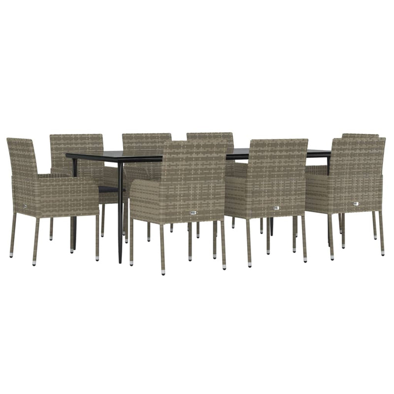 9 Piece Garden Dining Set with Cushions Black and Grey Poly Rattan Payday Deals