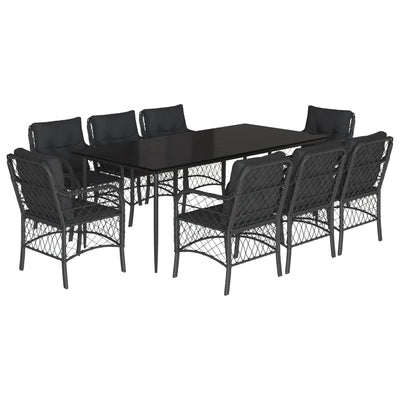 9 Piece Garden Dining Set with Cushions Black Poly Rattan Payday Deals