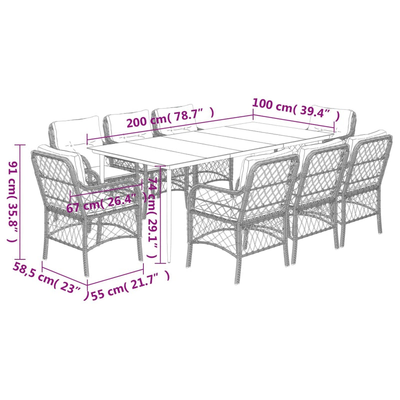 9 Piece Garden Dining Set with Cushions Black Poly Rattan Payday Deals