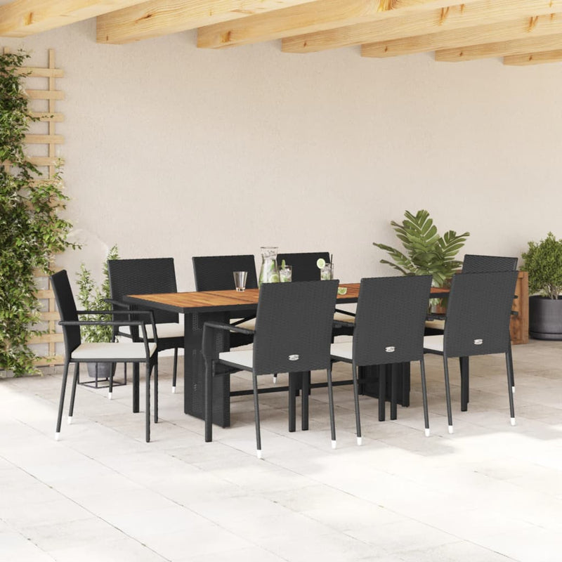 9 Piece Garden Dining Set with Cushions Black Poly Rattan Payday Deals