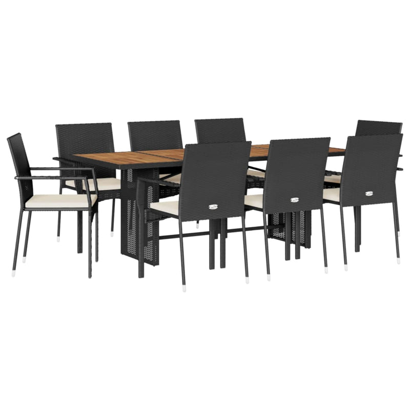 9 Piece Garden Dining Set with Cushions Black Poly Rattan Payday Deals