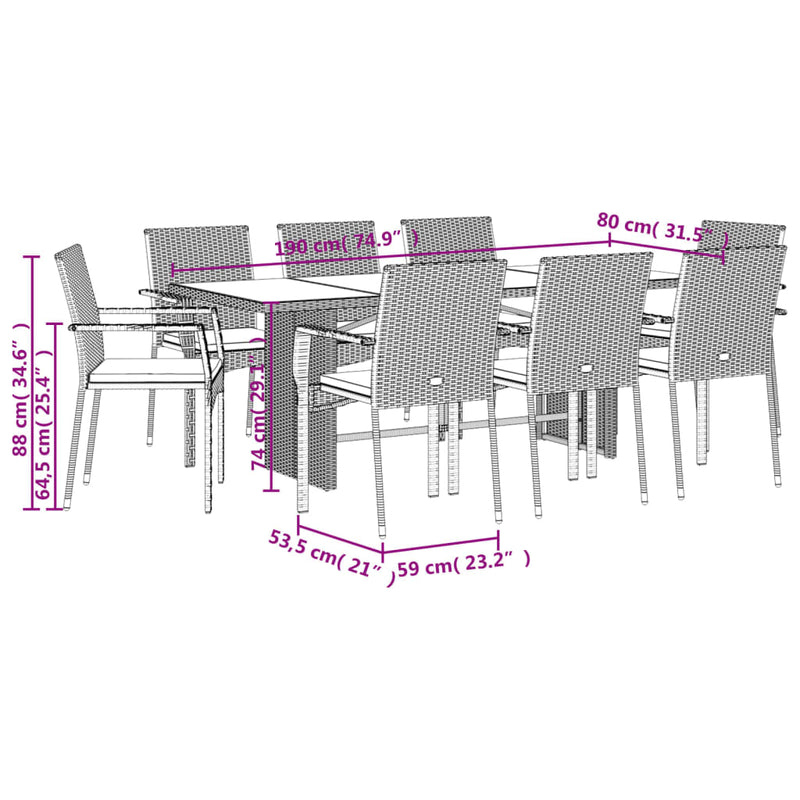 9 Piece Garden Dining Set with Cushions Black Poly Rattan Payday Deals