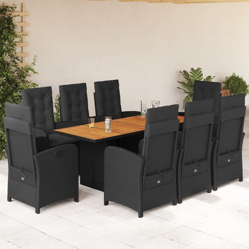 9 Piece Garden Dining Set with Cushions Black Poly Rattan Payday Deals