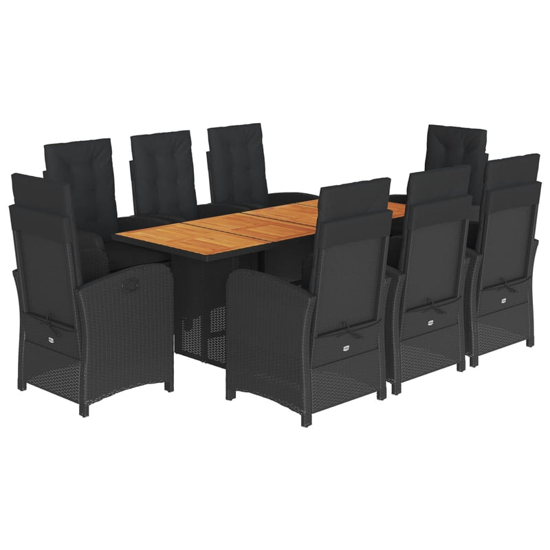 9 Piece Garden Dining Set with Cushions Black Poly Rattan Payday Deals