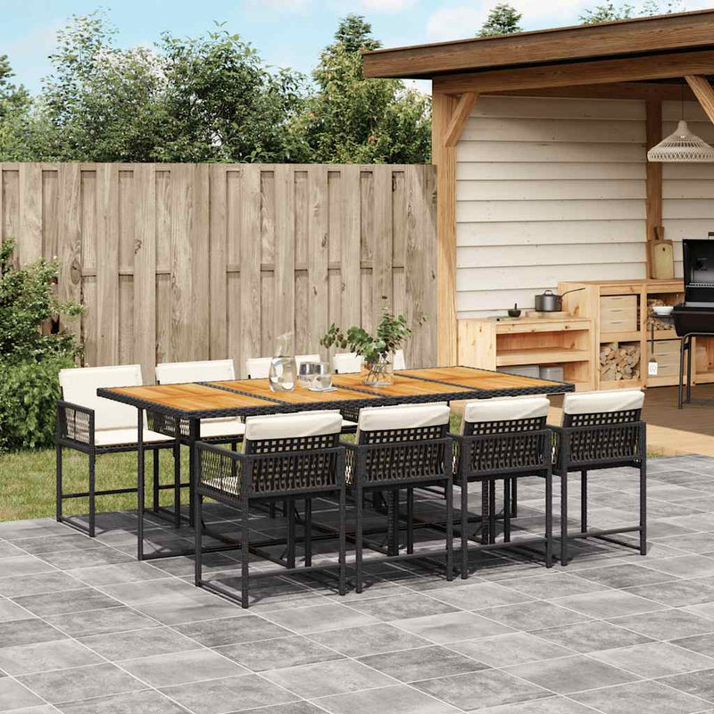 9 Piece Garden Dining Set with Cushions Black Poly Rattan Payday Deals