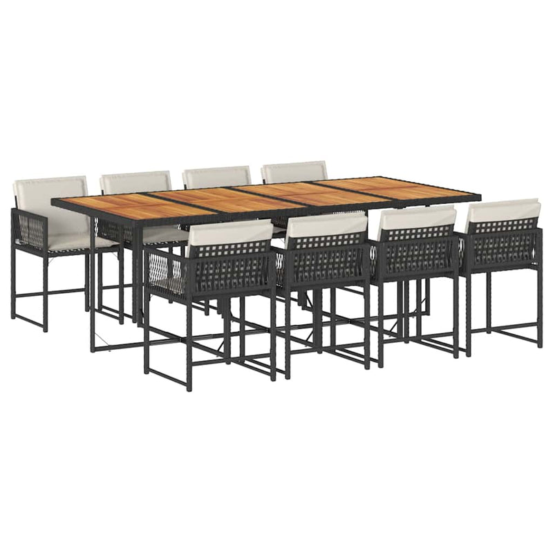 9 Piece Garden Dining Set with Cushions Black Poly Rattan Payday Deals