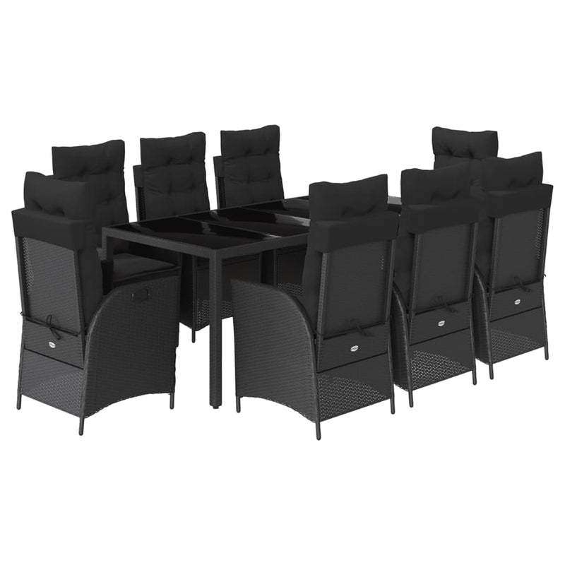 9 Piece Garden Dining Set with Cushions Black Poly Rattan Payday Deals