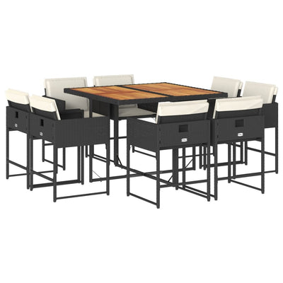 9 Piece Garden Dining Set with Cushions Black Poly Rattan Payday Deals