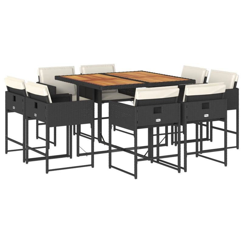 9 Piece Garden Dining Set with Cushions Black Poly Rattan Payday Deals