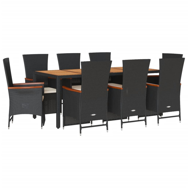 9 Piece Garden Dining Set with Cushions Black Poly Rattan Payday Deals