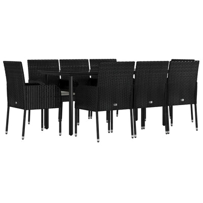 9 Piece Garden Dining Set with Cushions Black Poly Rattan Payday Deals