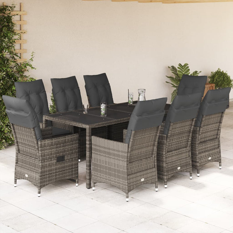 9 Piece Garden Dining Set with Cushions Grey Poly Rattan Payday Deals