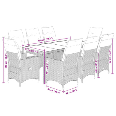 9 Piece Garden Dining Set with Cushions Grey Poly Rattan Payday Deals