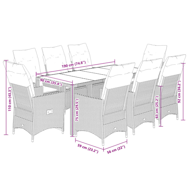 9 Piece Garden Dining Set with Cushions Grey Poly Rattan Payday Deals