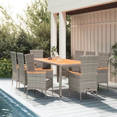 9 Piece Garden Dining Set with Cushions Grey Poly Rattan Payday Deals