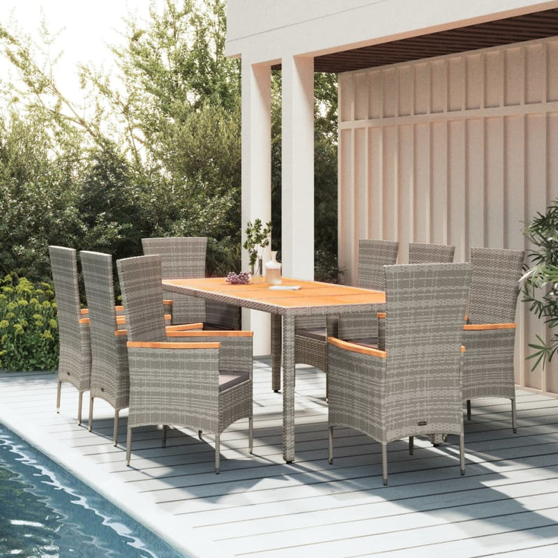 9 Piece Garden Dining Set with Cushions Grey Poly Rattan Payday Deals