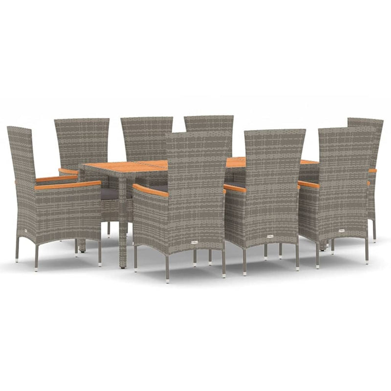 9 Piece Garden Dining Set with Cushions Grey Poly Rattan Payday Deals