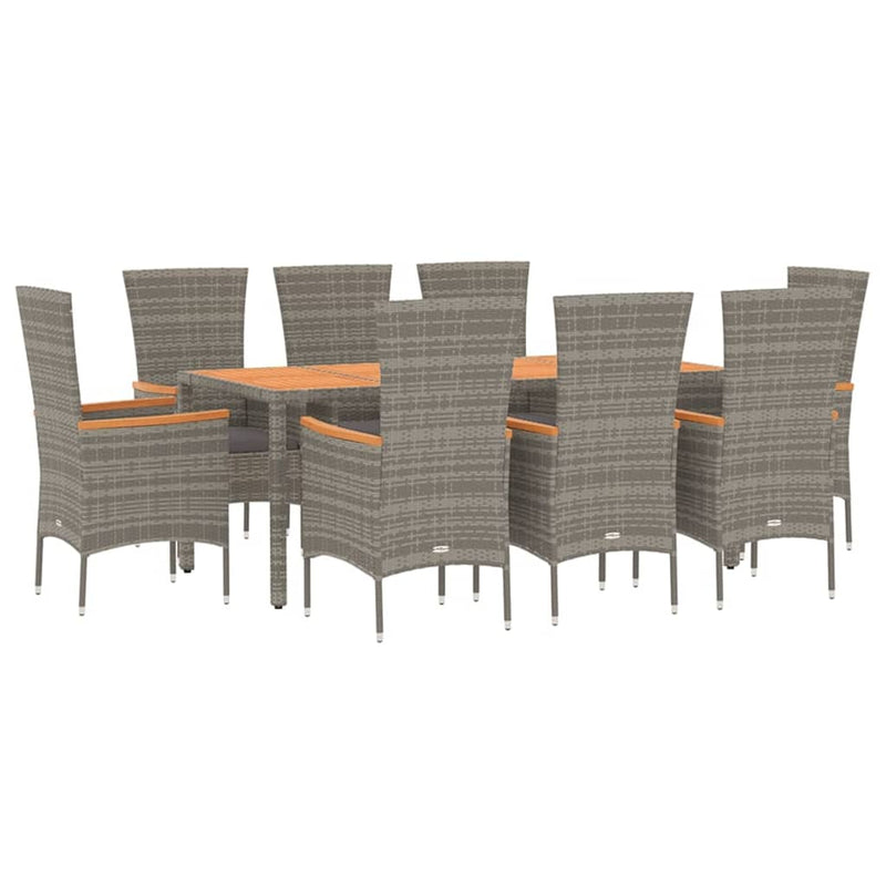 9 Piece Garden Dining Set with Cushions Grey Poly Rattan Payday Deals