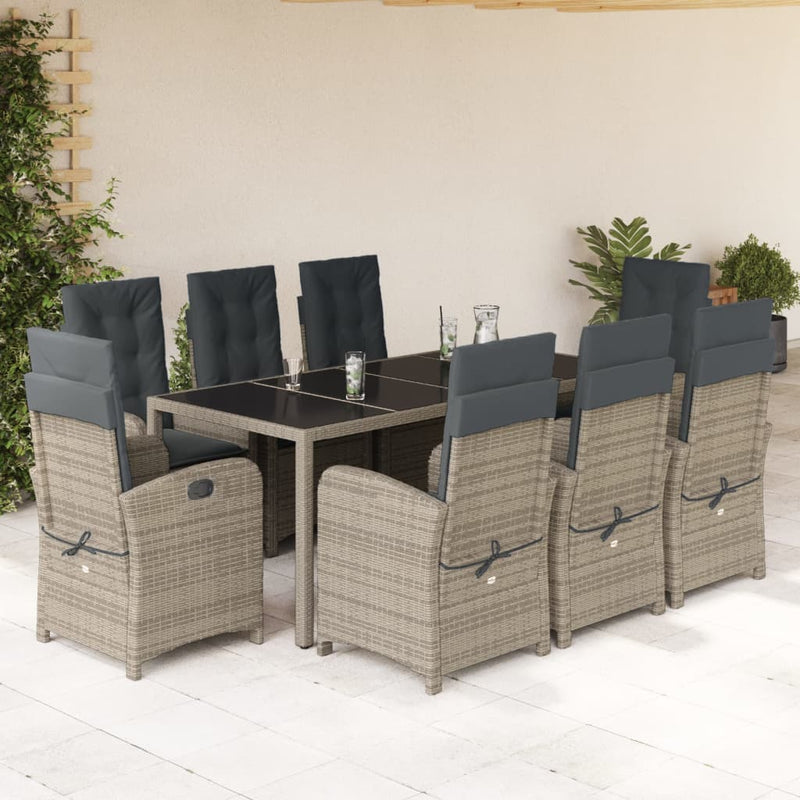 9 Piece Garden Dining Set with Cushions Grey Poly Rattan Payday Deals