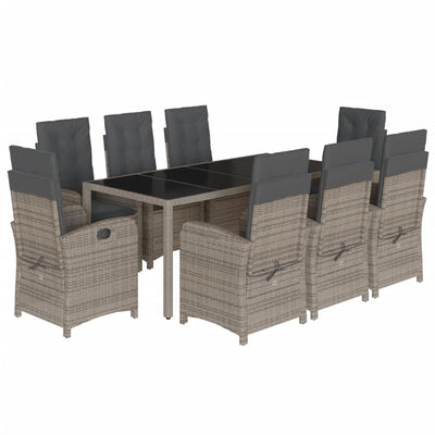 9 Piece Garden Dining Set with Cushions Grey Poly Rattan Payday Deals
