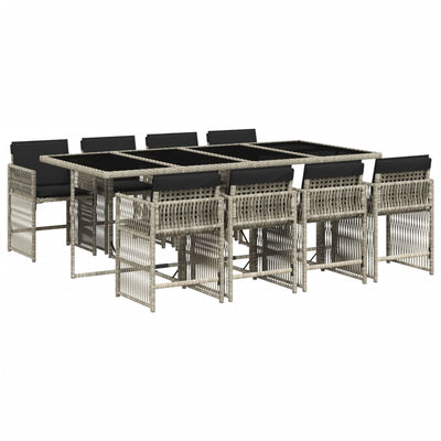 9 Piece Garden Dining Set with Cushions Light Grey Poly Rattan Payday Deals