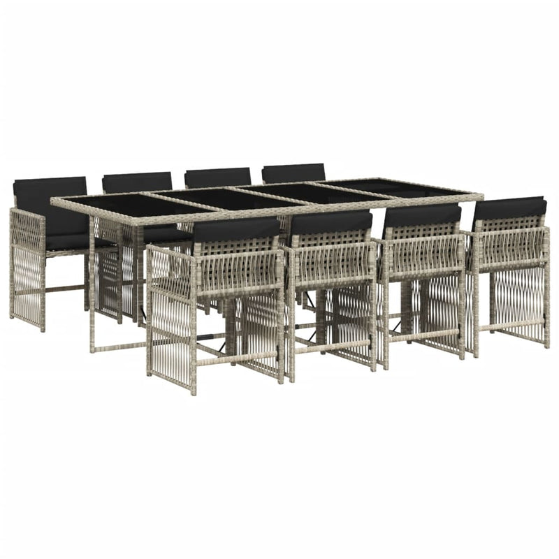 9 Piece Garden Dining Set with Cushions Light Grey Poly Rattan Payday Deals
