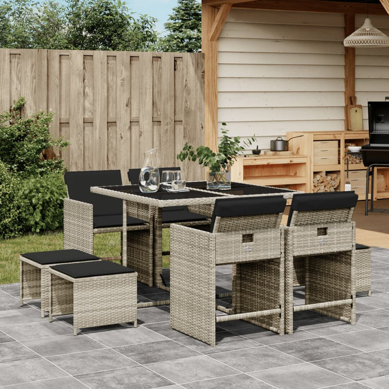 9 Piece Garden Dining Set with Cushions Light Grey Poly Rattan Payday Deals