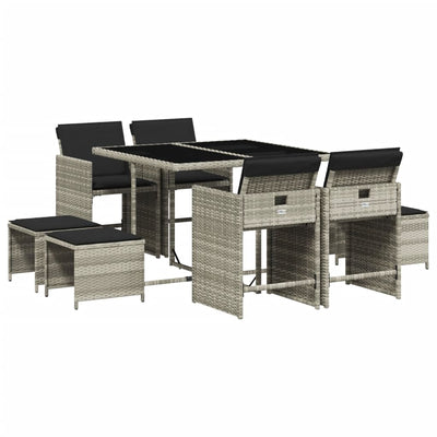 9 Piece Garden Dining Set with Cushions Light Grey Poly Rattan Payday Deals