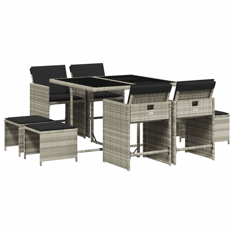 9 Piece Garden Dining Set with Cushions Light Grey Poly Rattan Payday Deals
