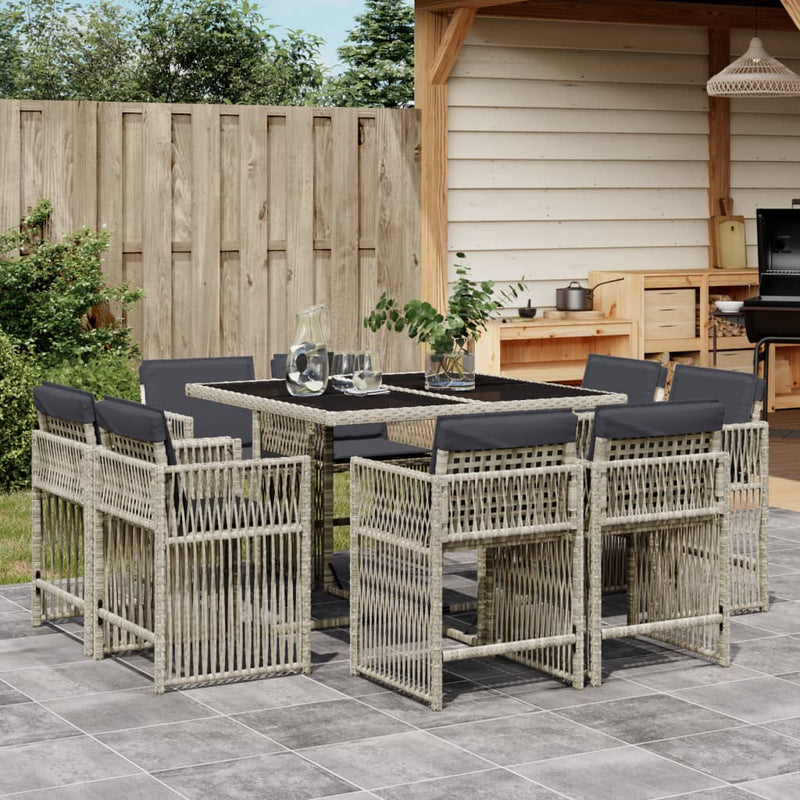 9 Piece Garden Dining Set with Cushions Light Grey Poly Rattan Payday Deals