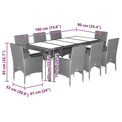 9 Piece Garden Dining Set with Cushions Light Grey Poly Rattan and Glass Payday Deals