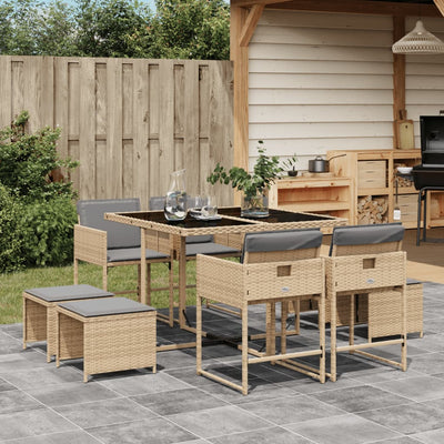 9 Piece Garden Dining Set with Cushions Mix Beige Poly Rattan Payday Deals