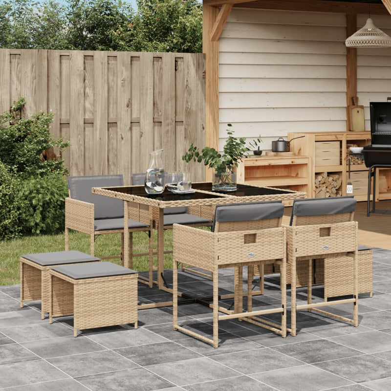9 Piece Garden Dining Set with Cushions Mix Beige Poly Rattan Payday Deals