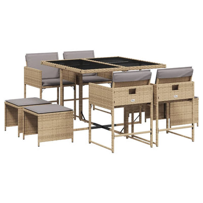 9 Piece Garden Dining Set with Cushions Mix Beige Poly Rattan Payday Deals