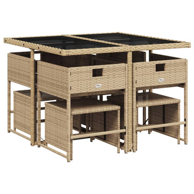 9 Piece Garden Dining Set with Cushions Mix Beige Poly Rattan Payday Deals