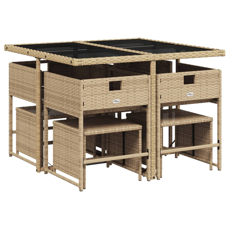 9 Piece Garden Dining Set with Cushions Mix Beige Poly Rattan Payday Deals