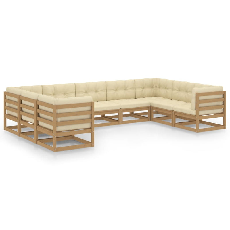 9 Piece Garden Lounge Set&Cushions Honey Brown Solid Pinewood Payday Deals