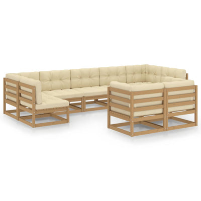 9 Piece Garden Lounge Set&Cushions Honey Brown Solid Pinewood Payday Deals