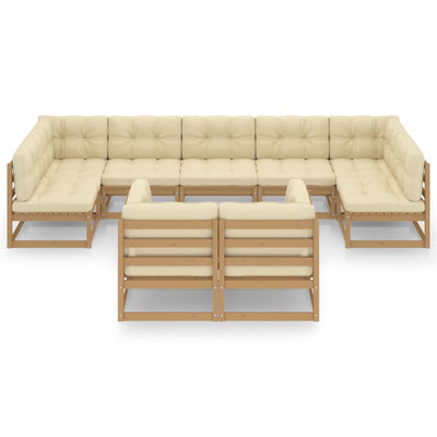 9 Piece Garden Lounge Set&Cushions Honey Brown Solid Pinewood Payday Deals