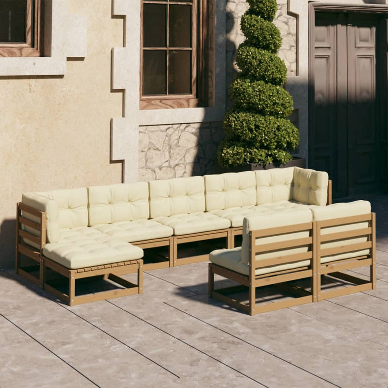 9 Piece Garden Lounge Set&Cushions Honey Brown Solid Pinewood Payday Deals